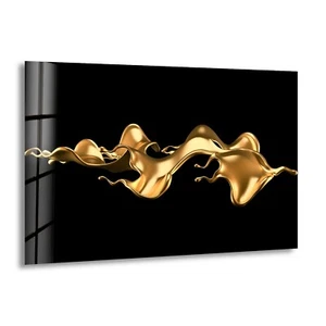 Arte de pared de vidrio ondulado abstracto dorado - Imagen 1 de 8