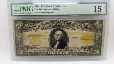 1922 $20 Gold Certificate PMG 15 - Fr#1187 - Large Size Note - Image 1 of 4
