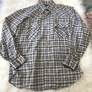 VTG 80s 90s Levi's Men's Plaid Shirt Pearl Snap Western Blue Brown Size Large - Picture 1 of 7