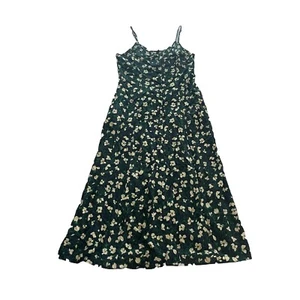 Uniqlo Dress Women XS Floral Button Down Camisole Flare Navy Green - Picture 1 of 7