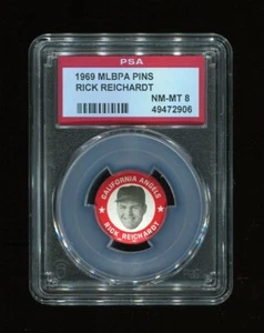 RICK REICHARDT 1969 MLBPA PINS - PSA 8 NM-MT - CALIFORNIA ANGELS - Picture 1 of 2