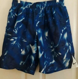 Nike Bade Boardshorts Herren Large Badehose Weiß Blau Ozean Print Hawaii  - Bild 1 von 5