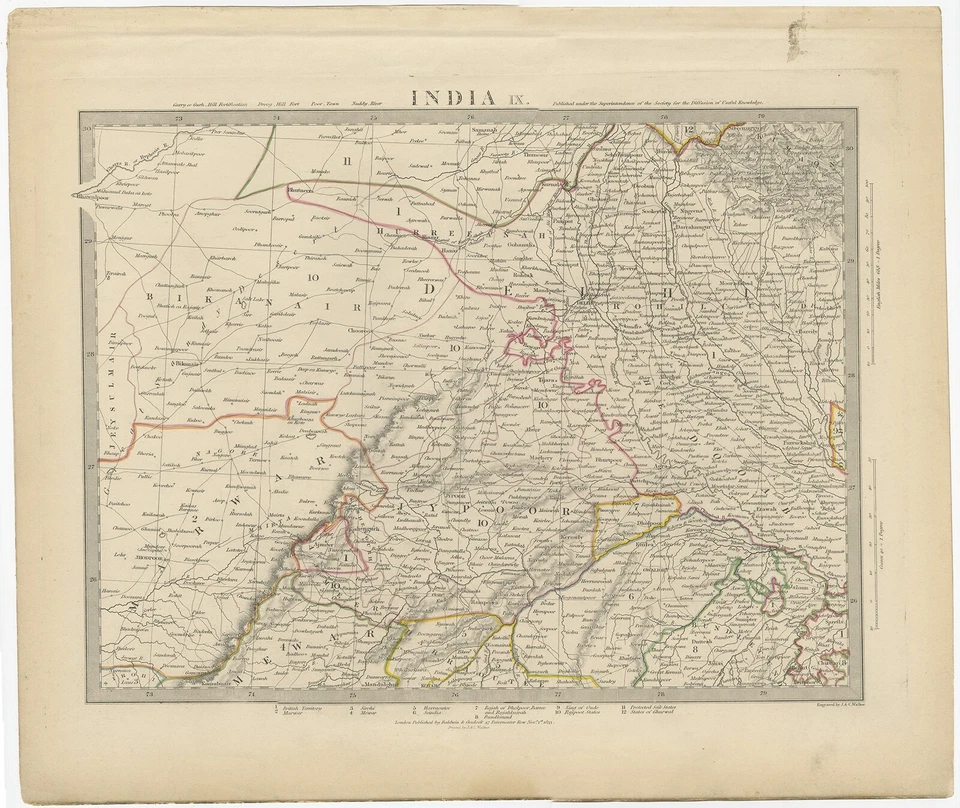 Pl. 9 Mapa antiguo de la región de Delhi por Walker (1833) Foto 1 de 1