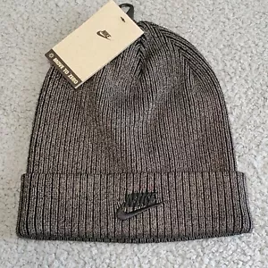 Nike Peak Beanie Black Metallic One Size Cuff Unisex Winter Hat FJ8687-010 - Picture 1 of 3