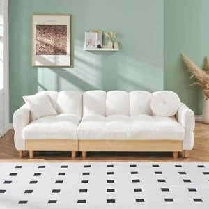 86.6" Sofa Teddy Sleeper Sofa with Storage Cabinet 3 Seater Upholstered Sofa - Picture 1 of 11
