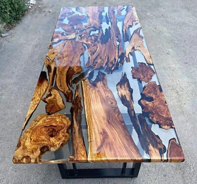 New Clear Epoxy Resin Dining Coffee Table Top Live Edge Table Top Home Decor - Image 1 of 4