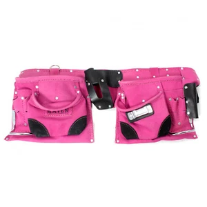 9 Pocket Tool Belt Pouch Heavy Duty Suede Leather For Hammer Nails, Pink - Picture 1 of 11