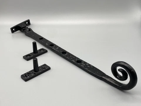 Black Cast Iron Window Stay 250mm - Curled Tail - End Casement Fastener Antique Cover