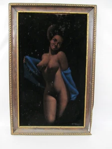 Pittura vintage velluto nero donna afroamericana nuda arte afroamericana - Foto 1 di 8