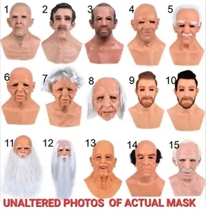 Realistic Latex Face Mask Halloween Cosplay Old Man Costume Disguise Fancy Dress - Picture 1 of 39