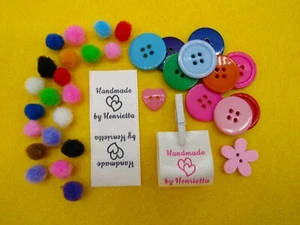 Handmade with love tags labels for clothing - 50mm x 25mm (SL FOLD 1 - D11) - Picture 1 of 4