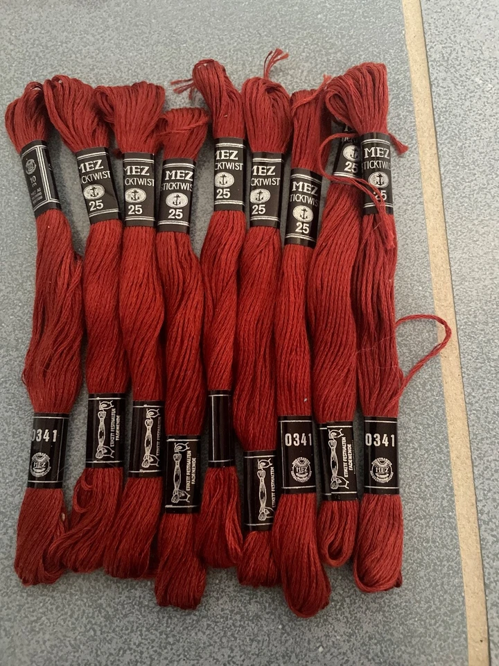 1 Strang MEZ Sticktwist 10 m 100% Baumwolle  Farbe dunkelrot nr. 341 - Bild 1 von 1