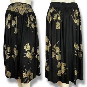 Jersey Skirt Beaded Waist Floral Black Stretch One Size Rayon Dramatic Gold - Picture 1 of 13
