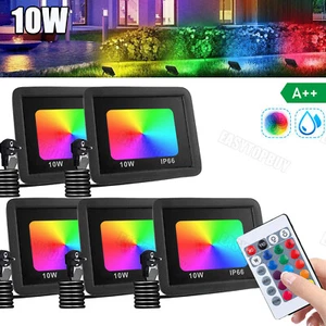 5X Proiettore LED 10W Faro Faretto Esterno RGB con Telecomando e Spina IT - Foto 1 di 12