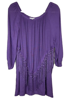 JODIFL 紫色长袖迷你连衣裙长衫雪纺流苏波西米亚风 S 码,二手状况完好 — 第 1/4 张图片