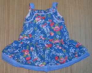 Boutique MONSOON Baby Girl Blue Floral Sun Dress Eyelet Trim Cotton Lined Sz 3-6 - Picture 1 of 2