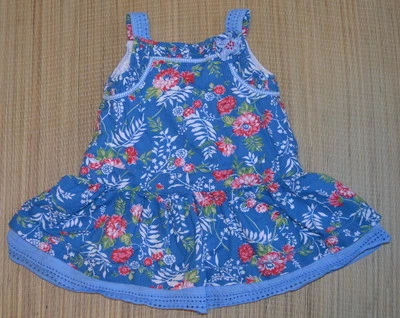 Boutique MONSOON Baby Girl Blue Floral Sun Dress Eyelet Trim Cotton Lined Sz 3-6 - Image 1 of 2