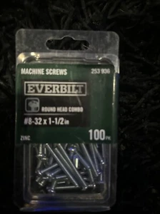 Menge 2 Everbilt #8-32 x 1-1/2 Zoll Zink Maschinenschrauben Truss Head Combo 100 Stück - Bild 1 von 3