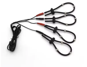 ELECTRO STIM TENS EMS 4 LEITFÄHIGE MASSAGERINGE UND 2 PADS + LEADS! UK VERKÄUFER - Bild 1 von 1