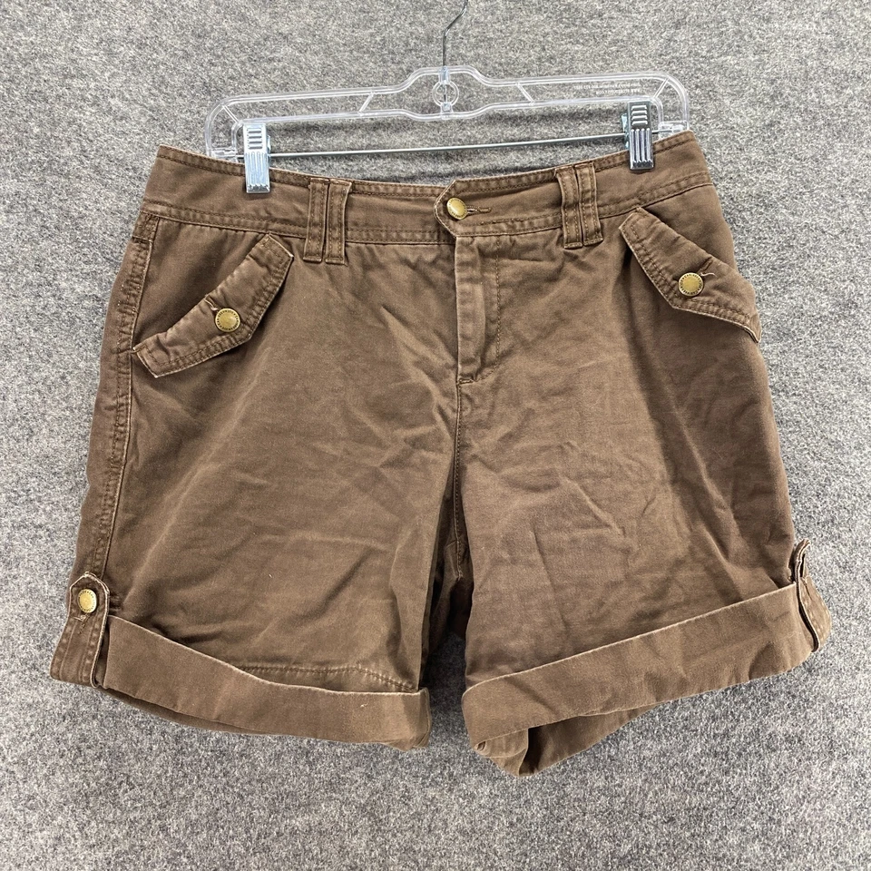 Pantalones Cortos Caribbean Joe Mujer 10P Pequeño Marrón Tiro Medio Chino Puños Algodón Informal Foto 1 de 4