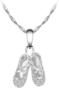 925 Sterling Silver Ballet Slippers Shoes Ballerina Necklace for Teens & Dancers