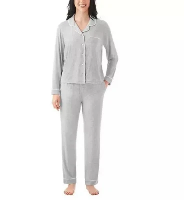 Conjunto de pijama de 2 piezas para mujer Member's Mark XL gris con borde abotonado pantalón NUEVO Foto 1 de 4