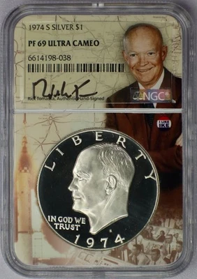 1974-S Silver Eisenhower Dollar - NGC PF 69 Ultra Cameo Rick Tomaska Signed - Image 1 of 2