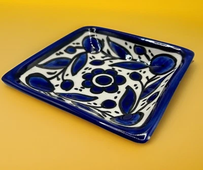 Vintage Al Salam Glass Pottery Hand Made Hebron Palestine Dish Trinket Cobalt - Image 1 of 4