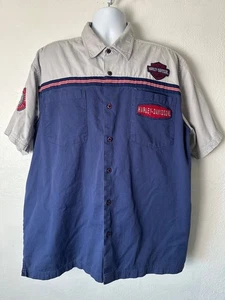 Camisa Harley Davidson Botón Azul Bordada Tienda Garaje Mecánico Talla 2XL - Imagen 1 de 9