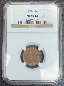 1907 1C MS-62 RB Indian Cent - Slabbed and graded by NGC - Picture 1 of 5