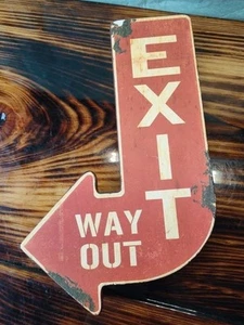 Red EXIT WAY OUT Metal Arrow Sign Bar/Home Vintage Rep Storage Box 10" X 6" NEW - Picture 1 of 9