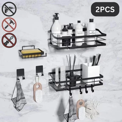 SITARA 2Pcs Bathroom Shower Caddy Shelf Organiser No Drill Wall Mounted Shower Shelves
