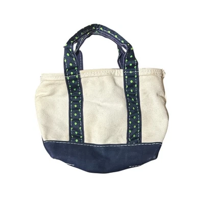 Винтажный 70-х 80-х LL Bean лодка и сумка с короткими ручками жесткий холст микро мини темно-синий горошек  - Изображение 1 из 4
