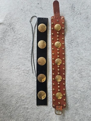 Pow Wow Belt XS - Cinturón de cuero Concho para adultos jóvenes (2 cinturones de cuero negro y marrón) Foto 1 de 4