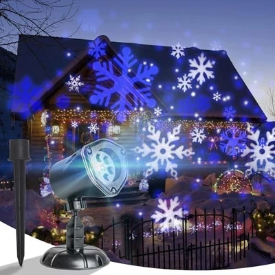  Christmas Projector Lights Outdoor, White Blue Snowflakes Projection Outside,  - Image 1 of 4