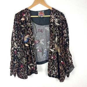 Johnny Was Penelope Leopard Silk Velvet Butterfly Embroidered Bolero Jacket XL - Picture 1 of 9