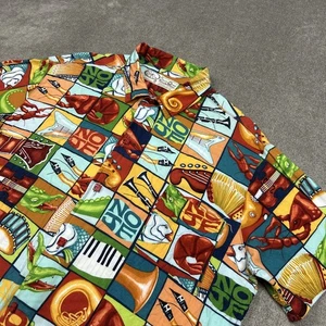 Camicia Bayou Wear Jazz Fest Crawfish musica rara uomo XL con bottoni rayon vintage - Foto 1 di 11