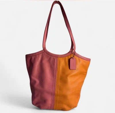 Coach Pink Orange Colorblock Bea Tote Soft Leather Whimsical Statement Piece - Image 1 of 4