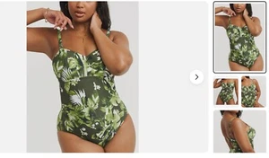Figleaves Green Argentina Palm Underwired Multiway Bandeau Swimsuit UK 32ff - Picture 1 of 11