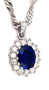 Ovaler Saphir und Diamant Anhänger natürlicher zertifizierter natürlicher Saphir Schmuck 2ct - Bild 1 von 12