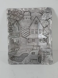 The Forge Hand Hammered Farm Scene Tray 4" x 5" Aluminum Williamsburg, VA - Picture 1 of 5