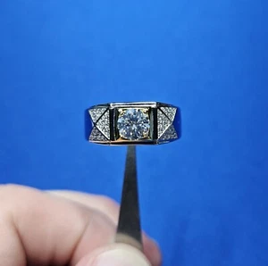 1ct D VVS1 Moissanite Ring Men 925 Sterling Silver Size 10 Gold GRA - Picture 1 of 7