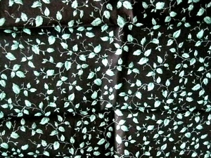 Joan Kessler Black Chintz Polished Cotton Green Leaves Vines Fabric 42x58 Vtg - Picture 1 of 4