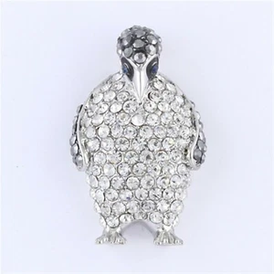 Hematite Clear Crystal Penguin Magnetic Clasp Brooch Pin B1167 - Picture 1 of 4