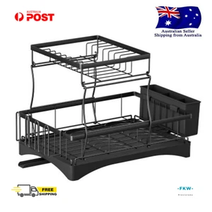2 Tiers Dish Rack Expandable Detachable Drying Compartments Holder Tidy Slick - Picture 1 of 5