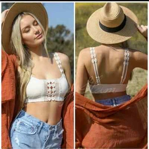 crochet cutout applique boho bralette ivory ecru M/L - Picture 1 of 6