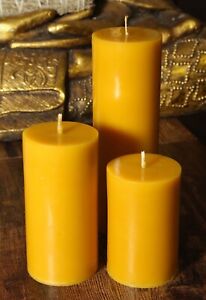 CHOOSE YOUR PILLAR SIZE 100% PURE BEESWAX Organic Candles Cotton Wick Bee Wax