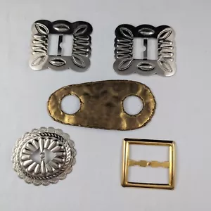 Lot Of 5 Metal Concho or Belt Buckles Silver and Gold Tone Hammered Brass - Picture 1 of 4