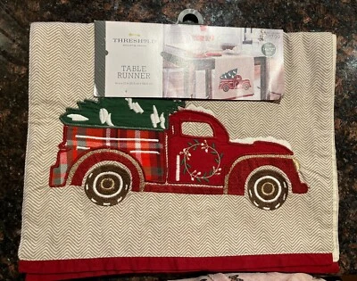 Holiday Table Runner Christmas Red Truck Christmas Tree nwt plaid Threshold NEW - Image 1 of 4