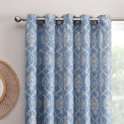Vivianna Soft Blue Dim Out Woven Ornate Leaf Swirl Eyelet Ring Top Curtains Pair
